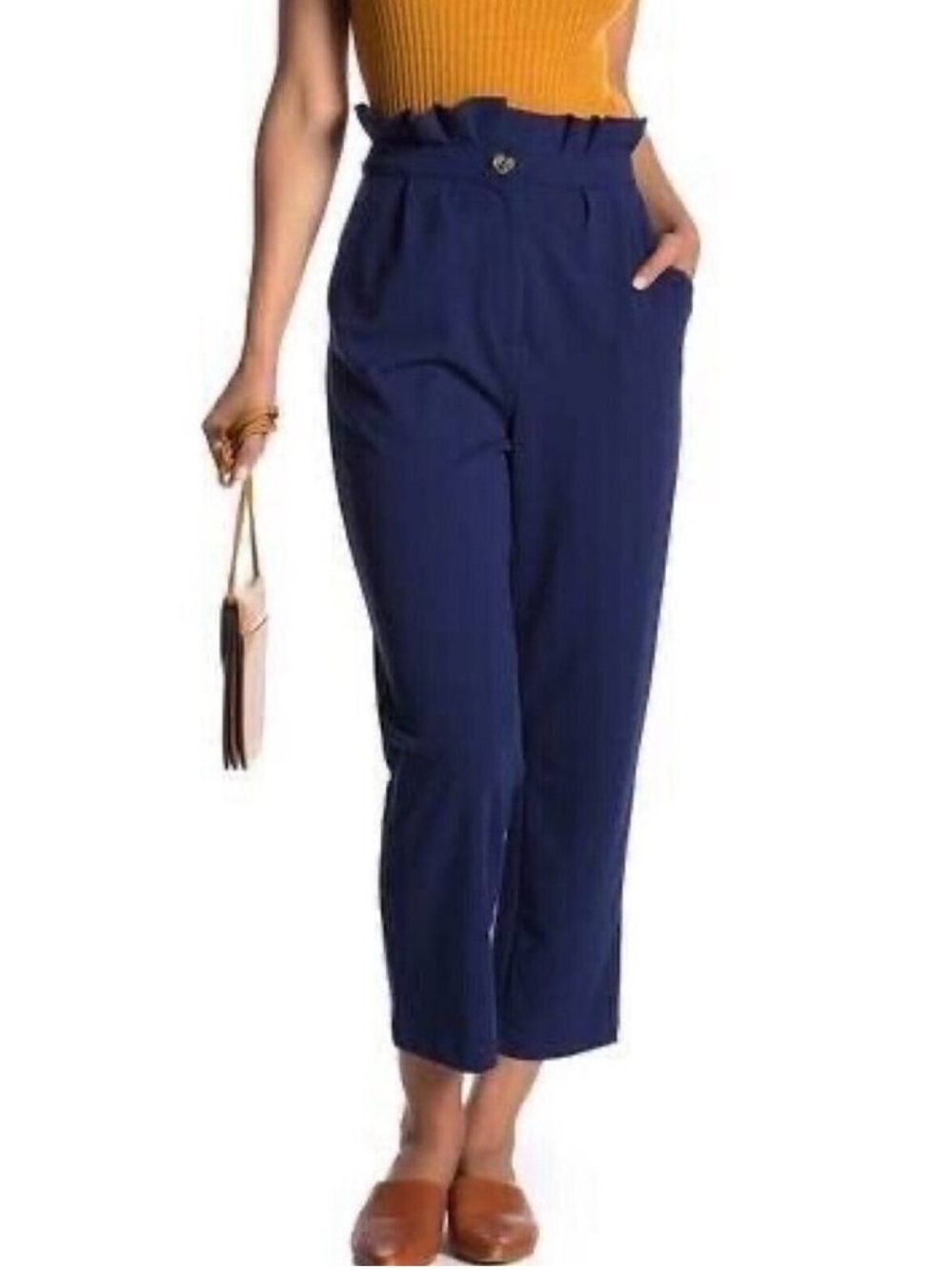 Good Luck Gem Navy Paperbag Crop Trousers